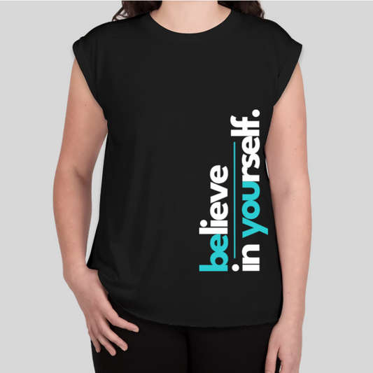 Believe in Yourself Hi-Lo Rolled Cuff Tee