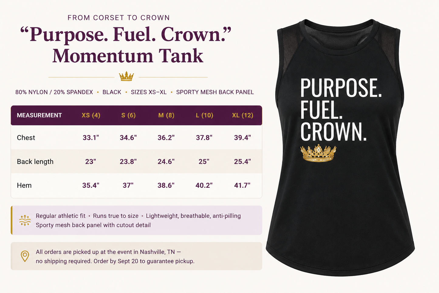 "Purpose. Fuel. Crown." Momentum Mesh-Back Tank (Pre Order)